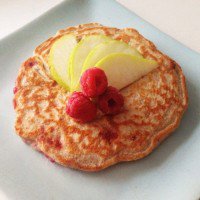 healthy pancake with apple and raspberry